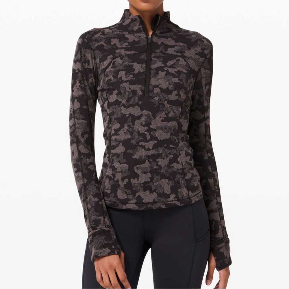 Lululemon Run Briskly 1/2 Zip Jacket Size 2 Heritage Camo Jacquard Black - Picture 1 of 12
